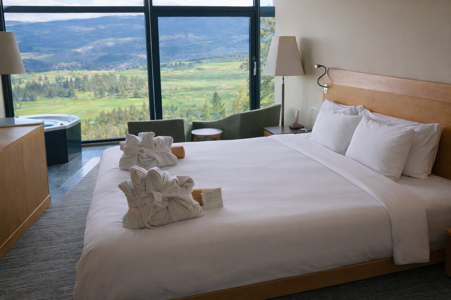 Luxury king room mountain views yoga retreat Sparkling Hill Vernon BC