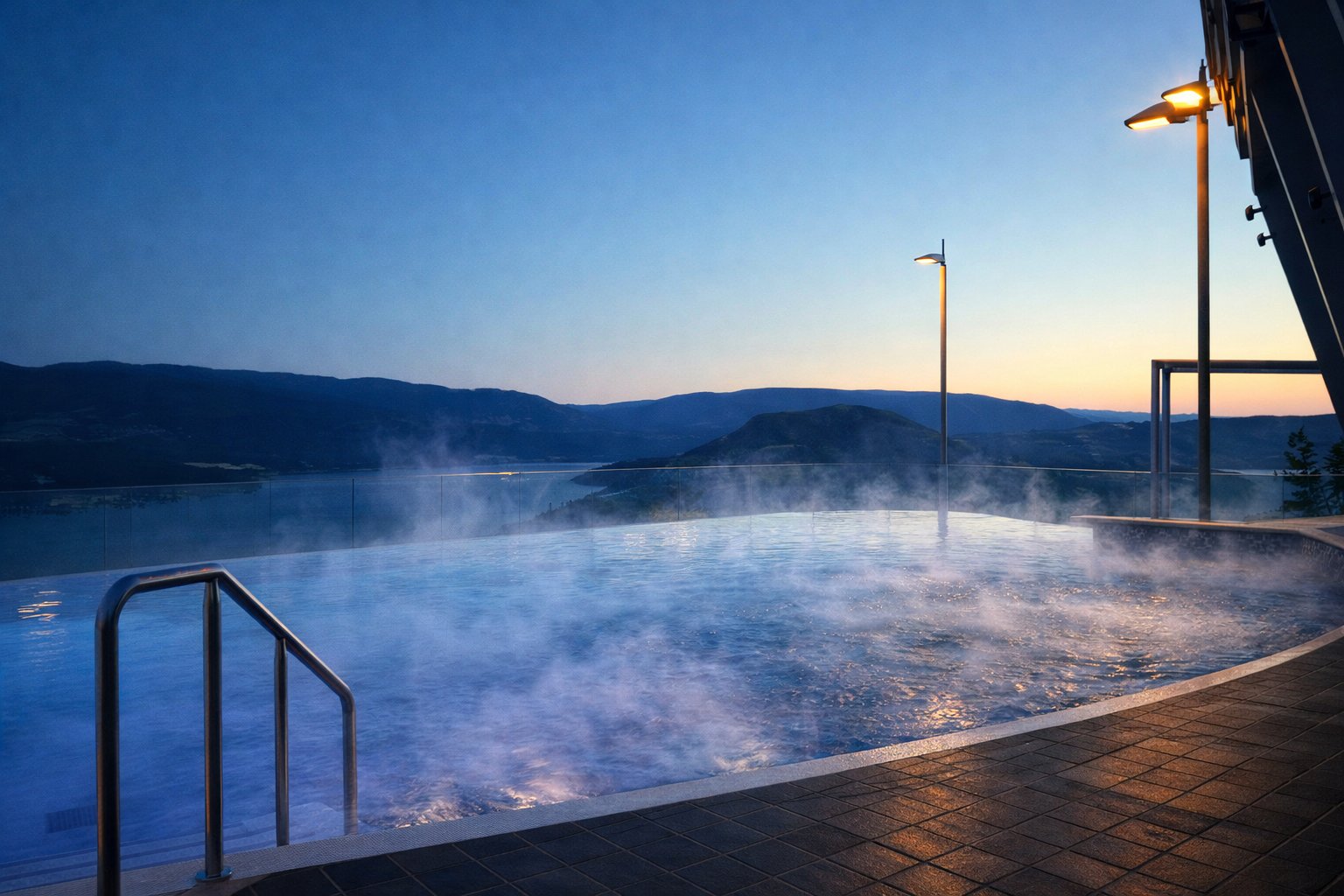 Luxury spa pool Okanagan Lake views wellness retreat BC
